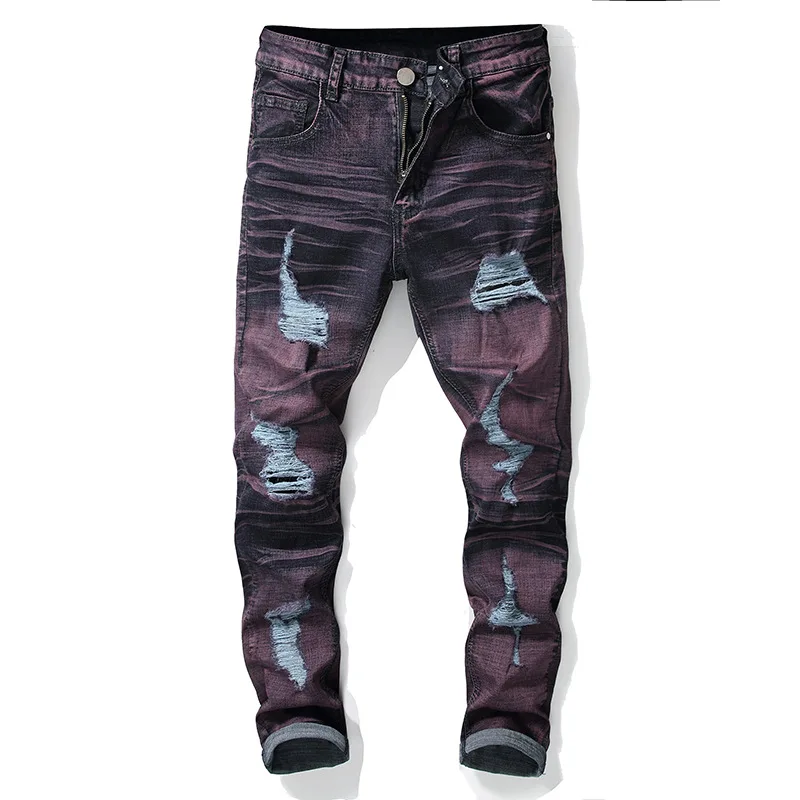 

Brand New Men's Fashion Retro Trend Jeans Hot For Young Tie dye Male Denim Pants Casual Slim Cheap Straight Classic Trousers