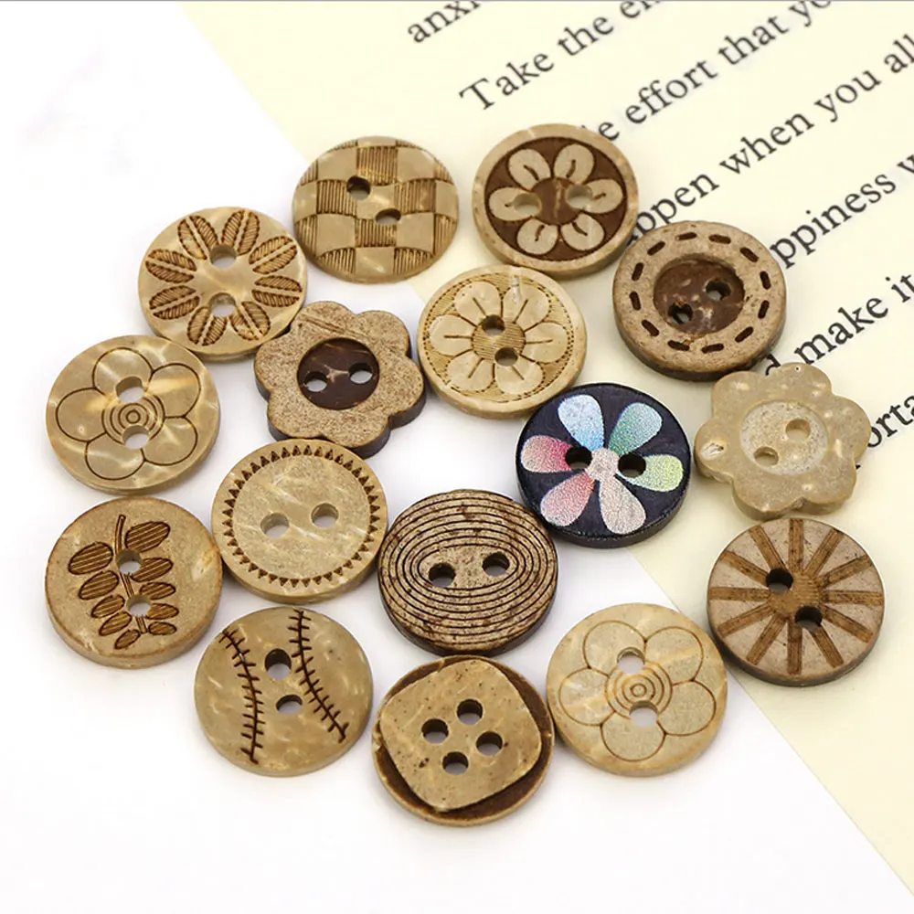 

200Pcs Coconut Sewing Buttons Patterns 2 Holes 12.5mm Round For Shirt Cardigans Kid‘s Children's Clothes Scrapbook