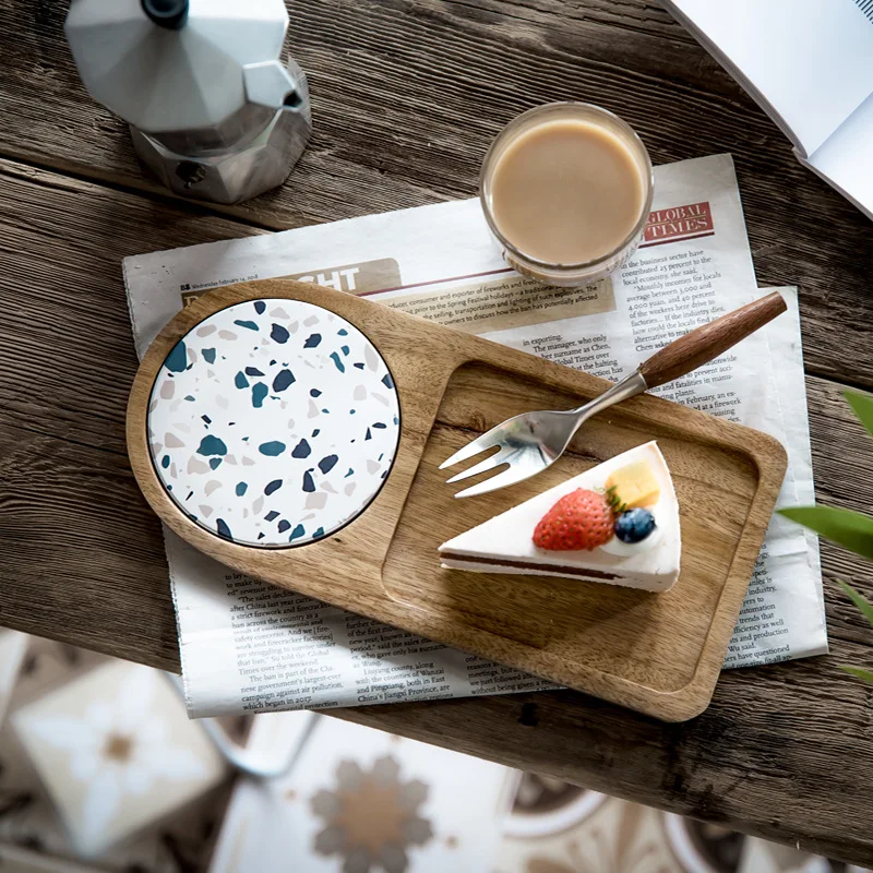 Wooden Mat Beverage And Dessert Rectangular Tray Ceramic Fruit Bread Cutting Board Unpainted Wooden Dinner