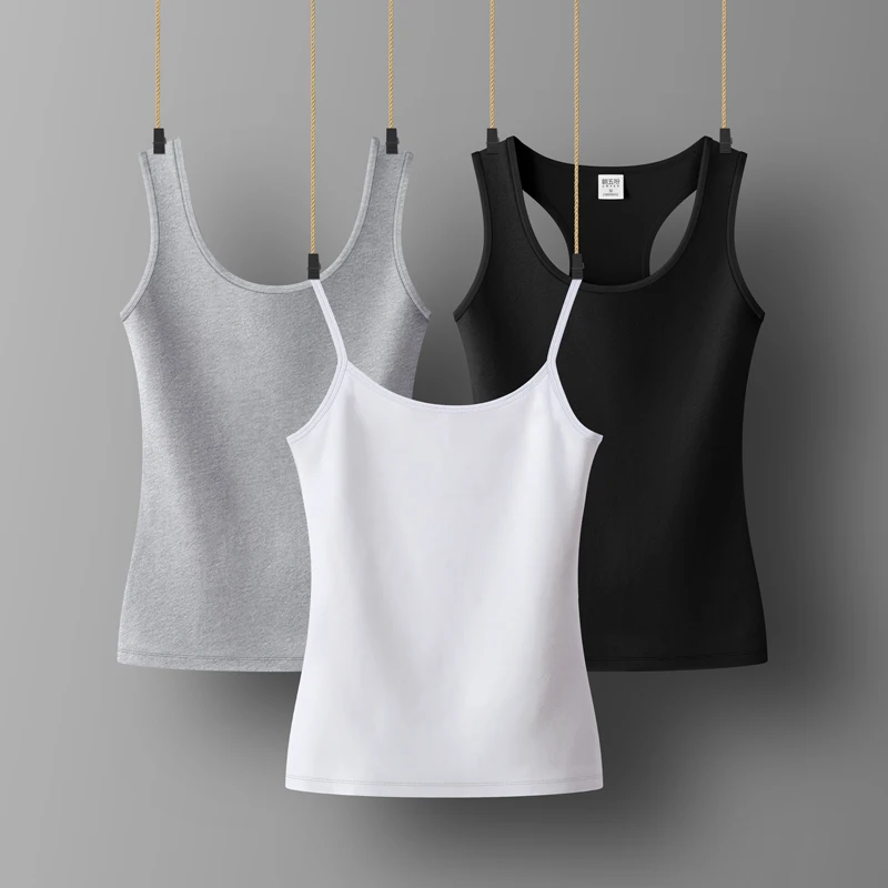 Womens Cotton Camis Solid color Female Slim Sleeveless Casual Vest Solid Color Crop Lower Cut Top For Ladies Fitness Vest Summer