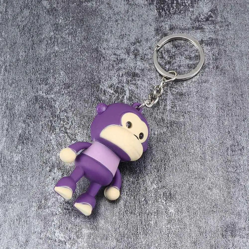 Cute Monkey LED Key Chain With Sound Key Ring Mini Flashlight Torch Animal Shape Keyring For Kids Toy Bag Accessories Gift