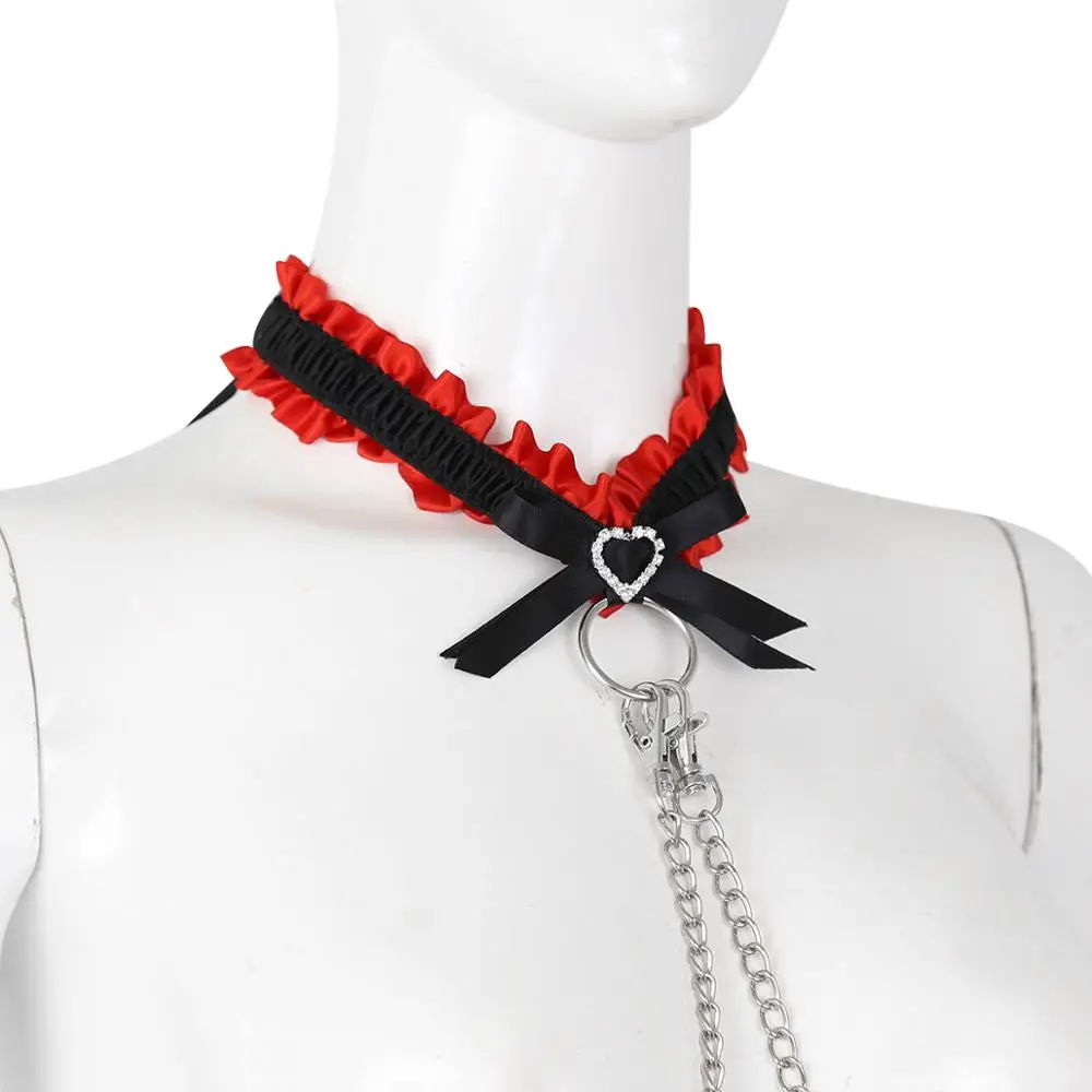 Erotic Goods BDSM Bondage Lace Bow Handcuffs Ankle Cuffs With Collar SM Restraints Sex Toys For Women fetish sex game sex tools - view 4