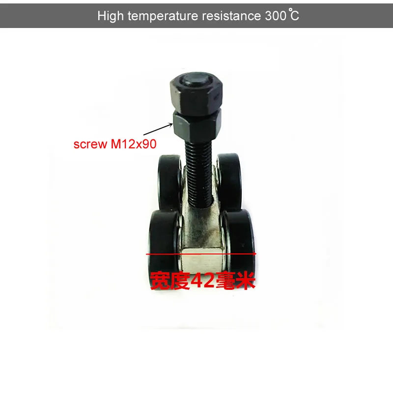 Wytrzymałe koło pasowe do drzwi przesuwnych, wiszące kółka, do drzwi magazynowych, drzwiczki pieca, odporność na wysoką temperaturę 300 C, łożysko