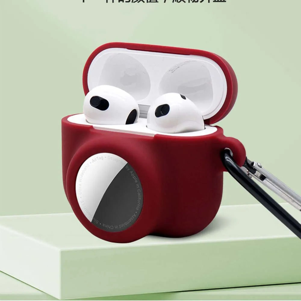 2 in 1 Case For airpods 3 airtag Cover Soft Silicone airpod Color Hook Conjoined Holder