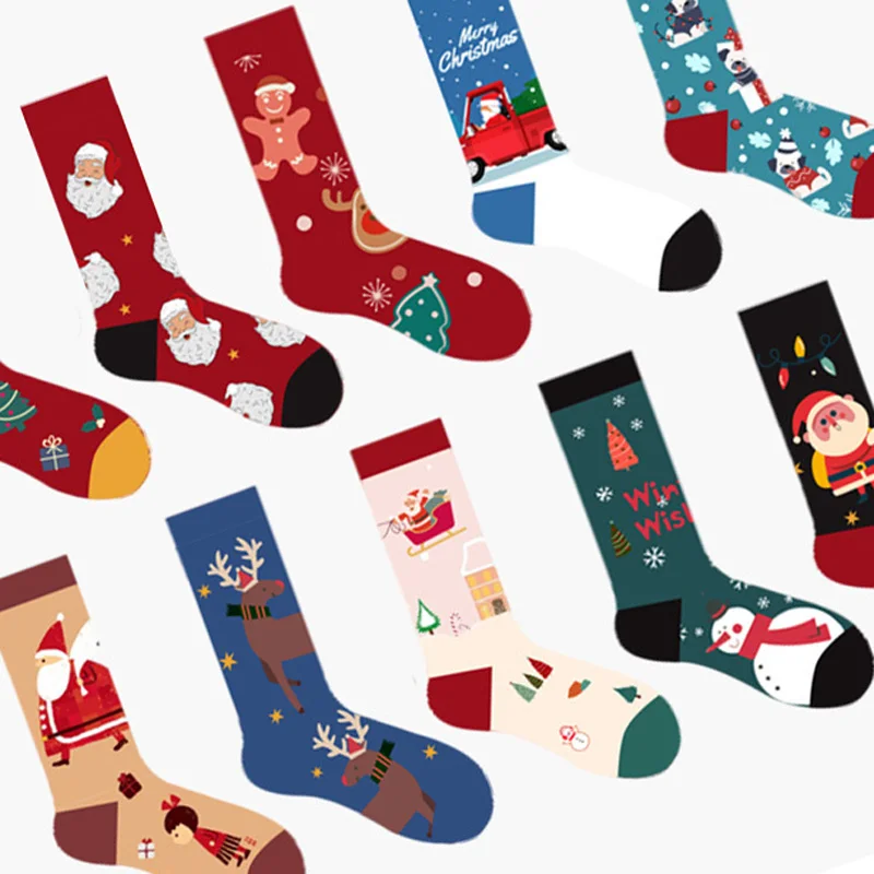 Qisin 1Pairs Casual Christmas Socks Cartoon Animal Women Socks Cotton Happy Funny Socks Korea Cute Sock Christmas Gift For Women