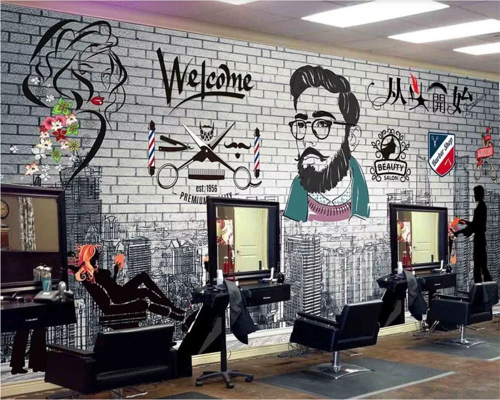 

beibehang Customized modern fashion new barbershop hairdressing retro background wallpaper papel de pared papier peint