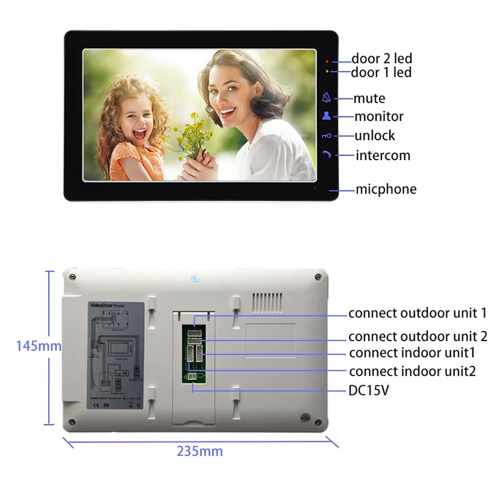 Videocitofono campanello videocitofono con schermo da 9 pollici con serratura elettrica + alimentatore + uscita porta + telecomandi ID per Villa domestica