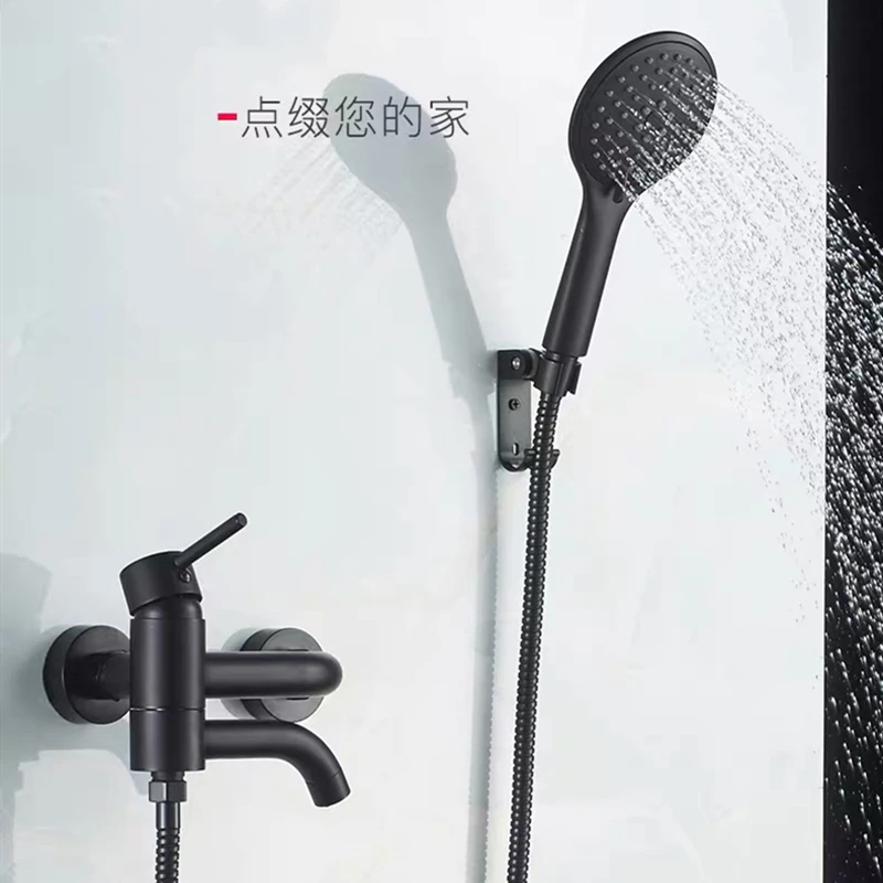 Bathtub Shower Faucet Black/Silver Brass Wall Mounted Bathroom Shower Faucet ABS Hand-held Shower Head Sets Bathroom Mixed Tap