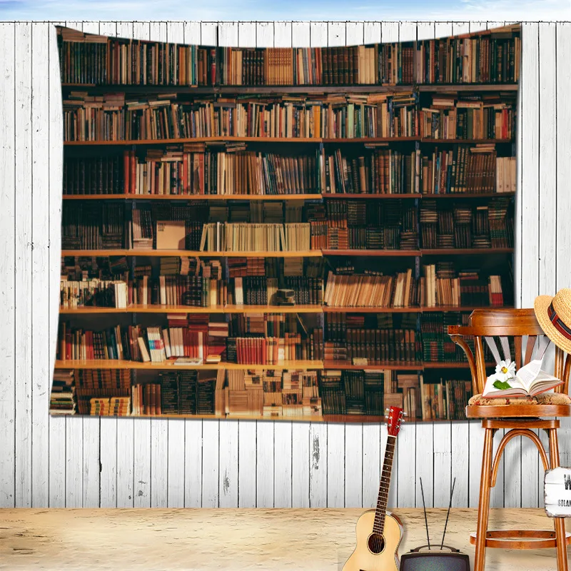 Old Book Magic Bookcase Wall Cloth Tapestries Modern Home Decor Library Brick Wooden Background Wall Hanging Art Throw Blanket