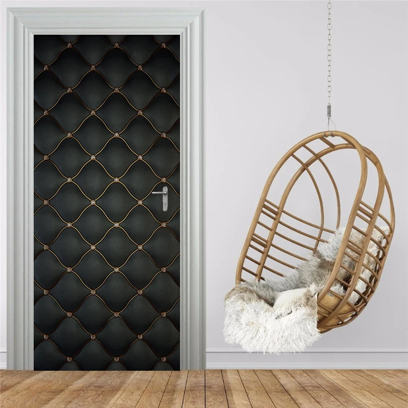 PVC Self-Adhesive Door Sticker 3D Black Luxury Soft Roll Wallpaper Living Room Bedroom Creative Art Door Poster Waterproof Decal