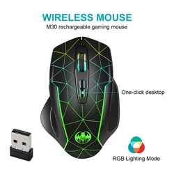 Souris sans fil à chargement USB, souris de jeu RVB LED, bureau, silencieux, portable, tablette, téléphone, PC, ordinateur portable, 2.4 ug I, 3200 GHz