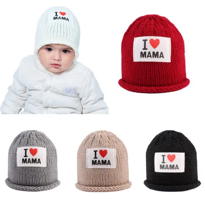 

2020 New I Love MAMA autumn and winter children's knitted hat cute warm children's hat