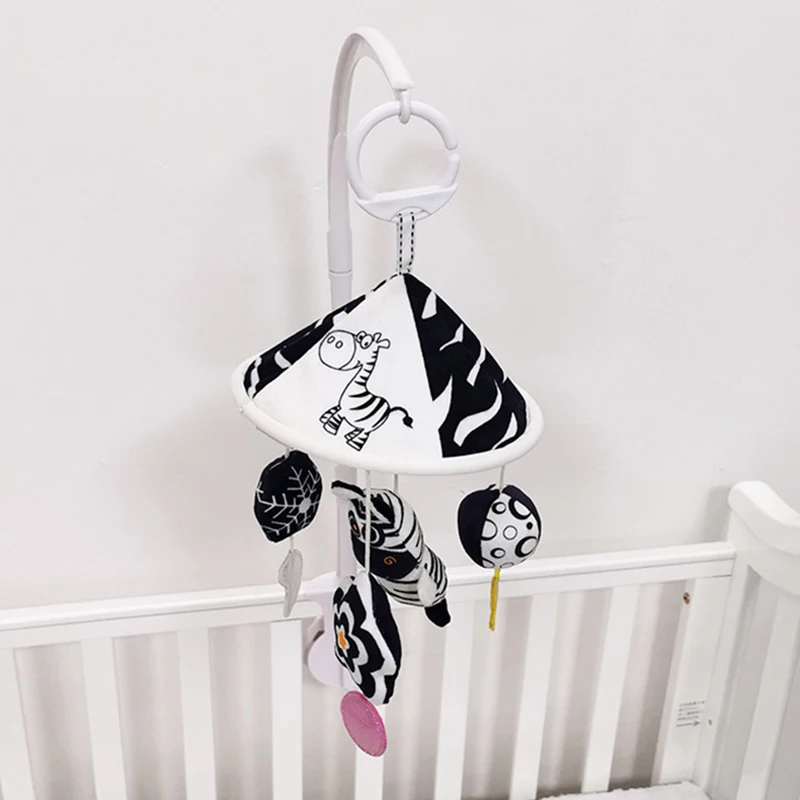 Black White Baby Rattle Bed Hanging Bed Around Cartoon Animals Wind Chime Exercise Newborn\'s Vision And Hearing Toy Baby Gifts