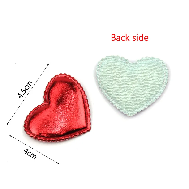 50Pcs 4*4.5cm PU Heart shape Padded Appliques for Baby Headwear Kids Hair Clip Sewing Supplies DIY Craft Decoration wholesale
