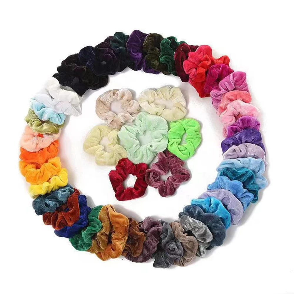 50PCS Wholesale Velvet Hair Scrunchies Elastic Hair Bobbles Ponytail Holder Vintage Hair Ties Accessories for Women 25 Colors