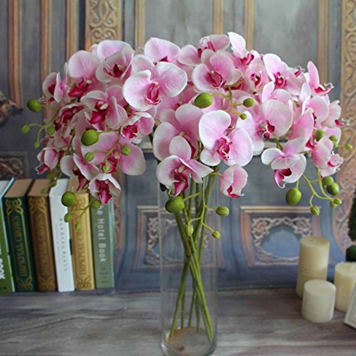 1PC Silk Butterfly Orchid Artificial Flowers Bouquet For Wedding Home Decoration Real Touch Phalaenopsis Fake Flowers Peony Rose