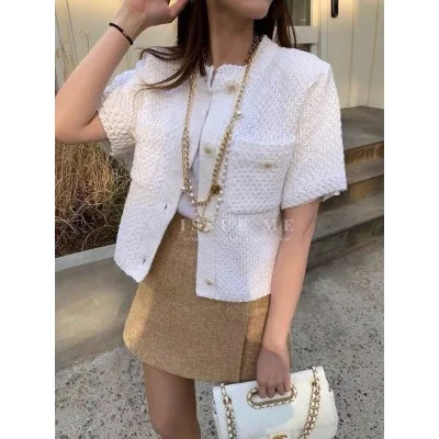 2022 Autumn Korean Vintage Knitted Cardigans Sweaters Women Single-breasted Short Sleeve O-neck Pockets Elegant Ladies Cardigans