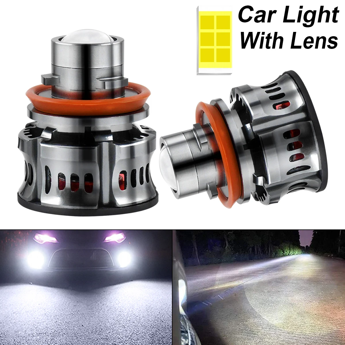 

Car Fog Light Bulbs 2pcs 100W H11 6000K Xenon Light with Upgrade CSP LED Chips and Lens Auto Fog Lamp for Car