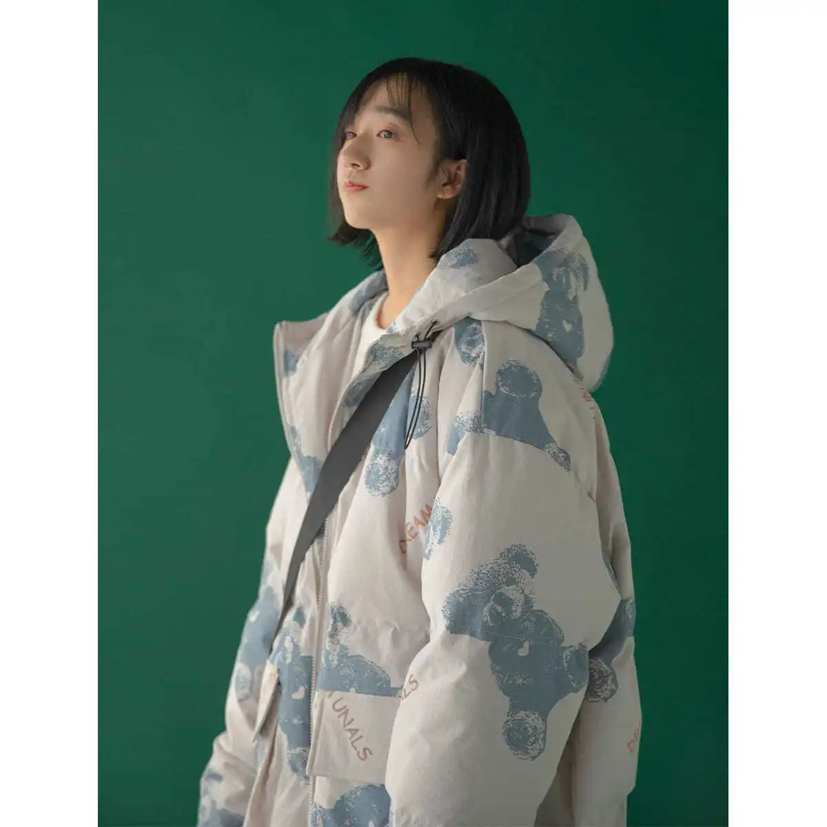 Large pocket tooling padded jacket women 2024 winter loose print hooded thick warm jacket for student daily working lady girls