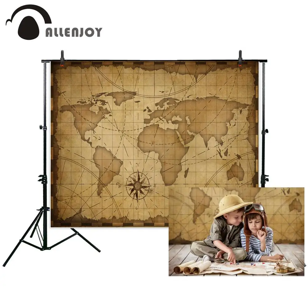 Allenjoy Background for Photography World Map Navigation Vintage Travel Backdrop Photocall Photophone for Photos Shoot Studio