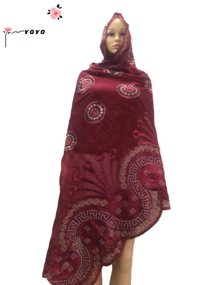 Sciarpa floreale africana da donna in morbido cotone Dubai sciarpa isalmica ricamo Hijab musulmano per scialli avvolgenti195 * 100cm HB016