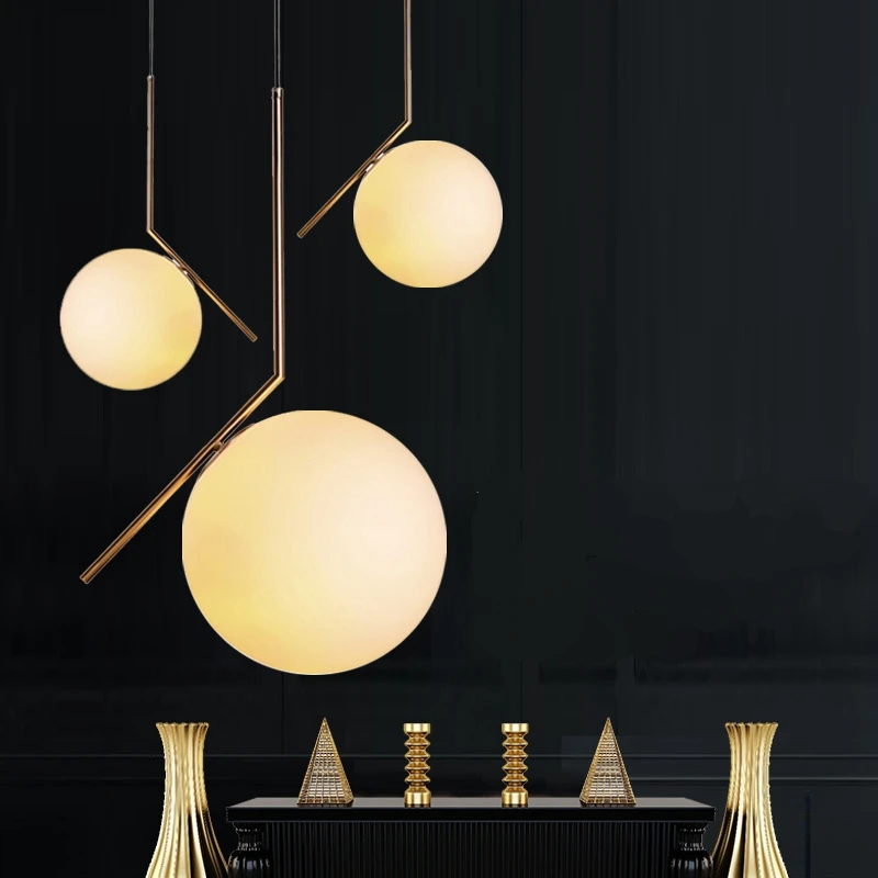 Round Chandelier Dining room Bedroom Kitchen glass bubble pendant lamp Brass Gold Color glass balls chandelier Fixtures