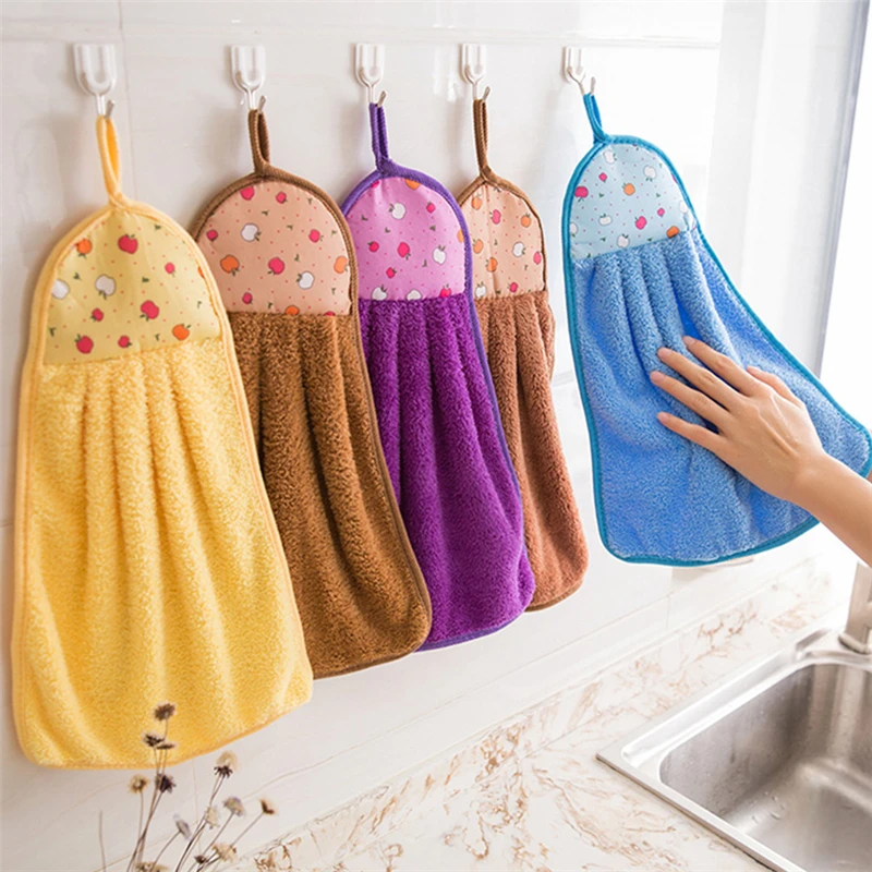 Coral Velvet Hand Towel Hanging Type Dish Cloths Rag Cleaning Tools for Home Supplies Kitchen Bathroom Absorbent Terry Towels