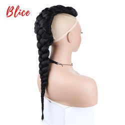 Blice Synthetic High Puff Afro Kinky Straight Middle-Part Wig Natural Black Clips In Jumbo Braid Hairpiece Ponytail 76cm Chignon