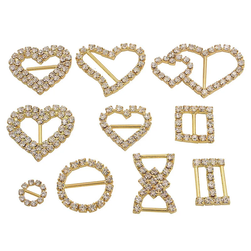 Wholesale 100Pcs Gold Series Rhinestone Buckle DIY Hair Accessories Crystal Wedding Invitation Card Decoration Free Shipping