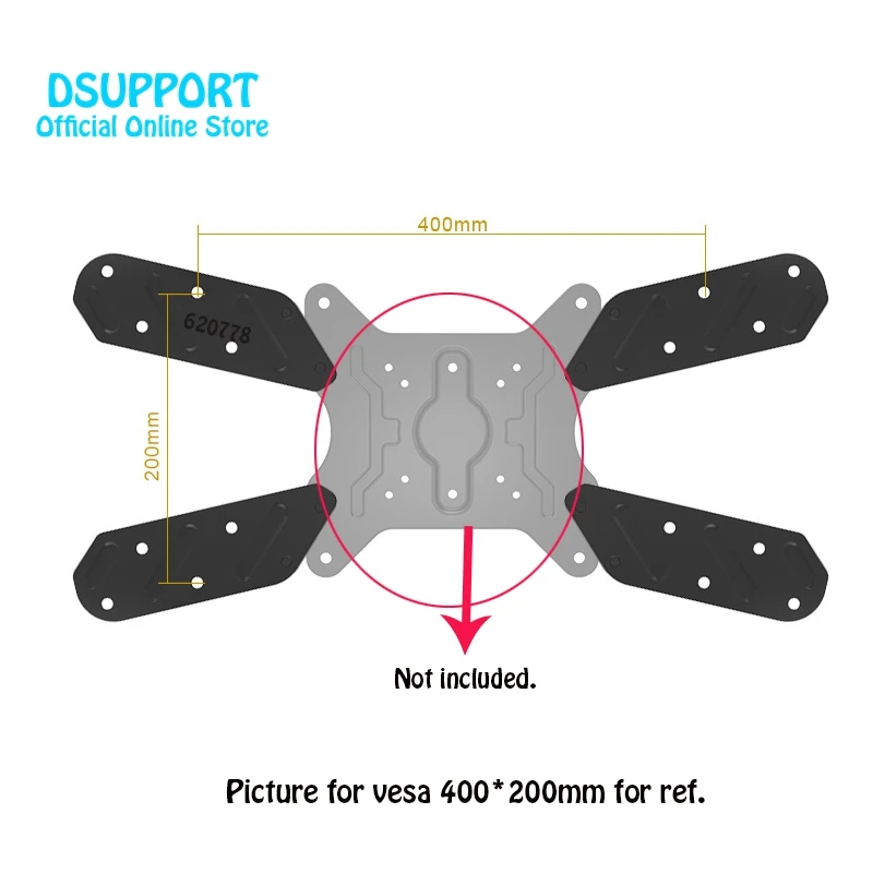 Rozszerzenie VESA adapter z 200x200mm do 400x400mm dla mocowanie telewizora i uchwyt monitora