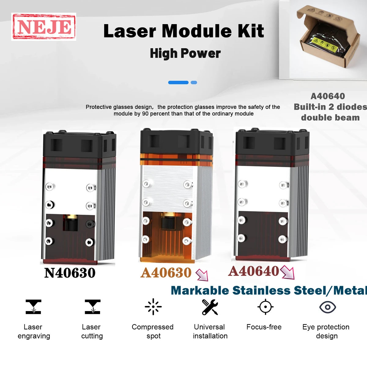 NEJE E80/A40640/N40630 Kit modulo testa Laser luce blu 120W/80W modulo per incisore Laser taglio del legno accessorio strumento più intelligente
