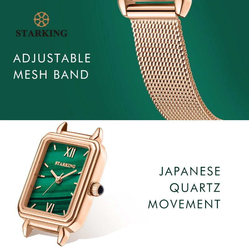 STARKING Top Brand Women Quartz Watch Japan Movt Rectangular Small Green Ladies Girls Bracelet ultra-thin waterproof Wristwatch