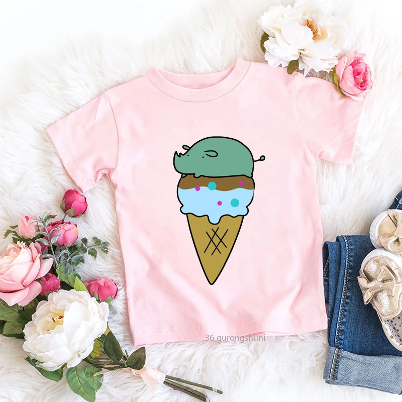 Ice Cream Graphics T Shirt  Girls Cute Cherry Fashion Harajuku T-shirts Girls  Summer Tops Casual Cartoon Print T Shirts