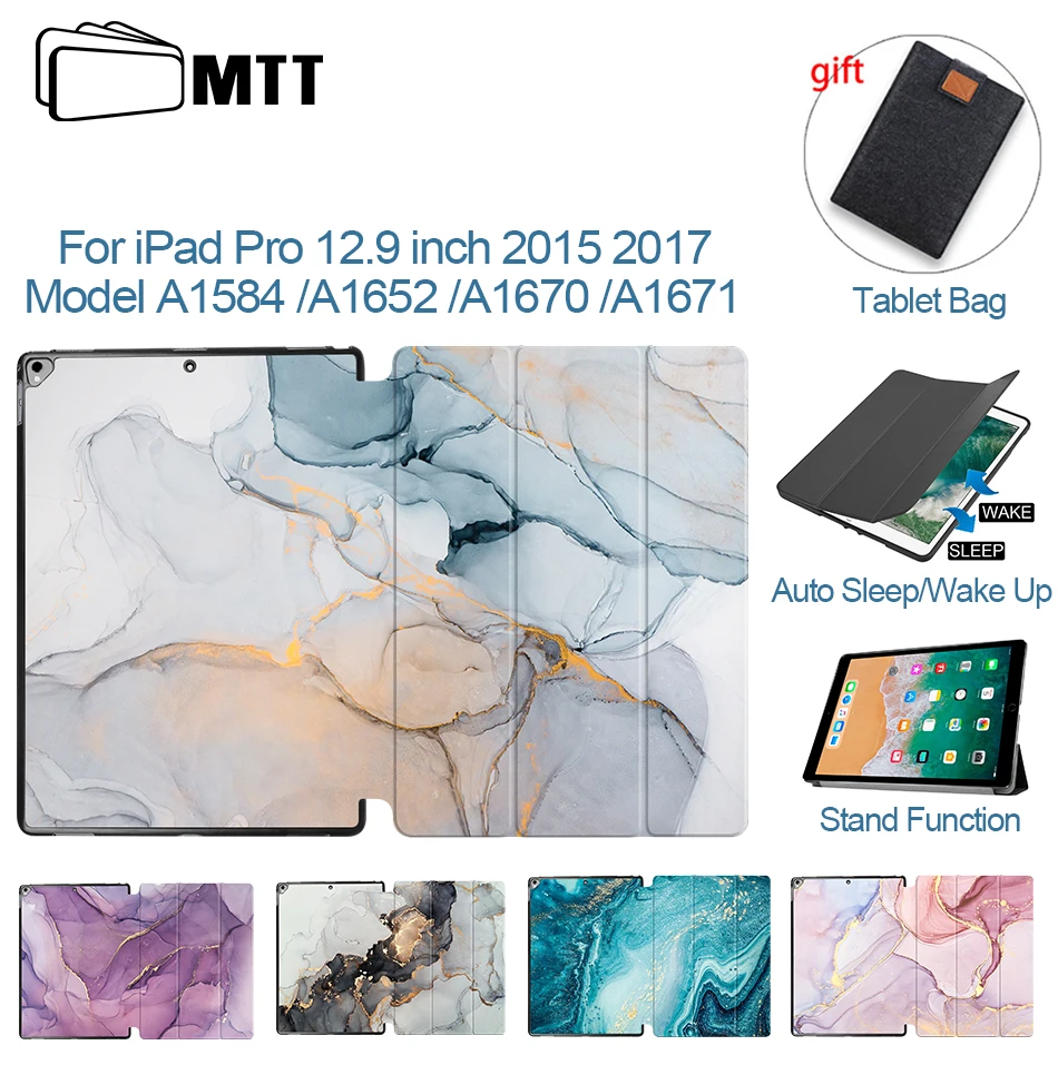 MTT 2015 2017 Marble Tablet Case for iPad Pro 12.9 inch PU Leather Folio Flip Stand Smart Cover Funda A1670 A1671 A1584 A1652