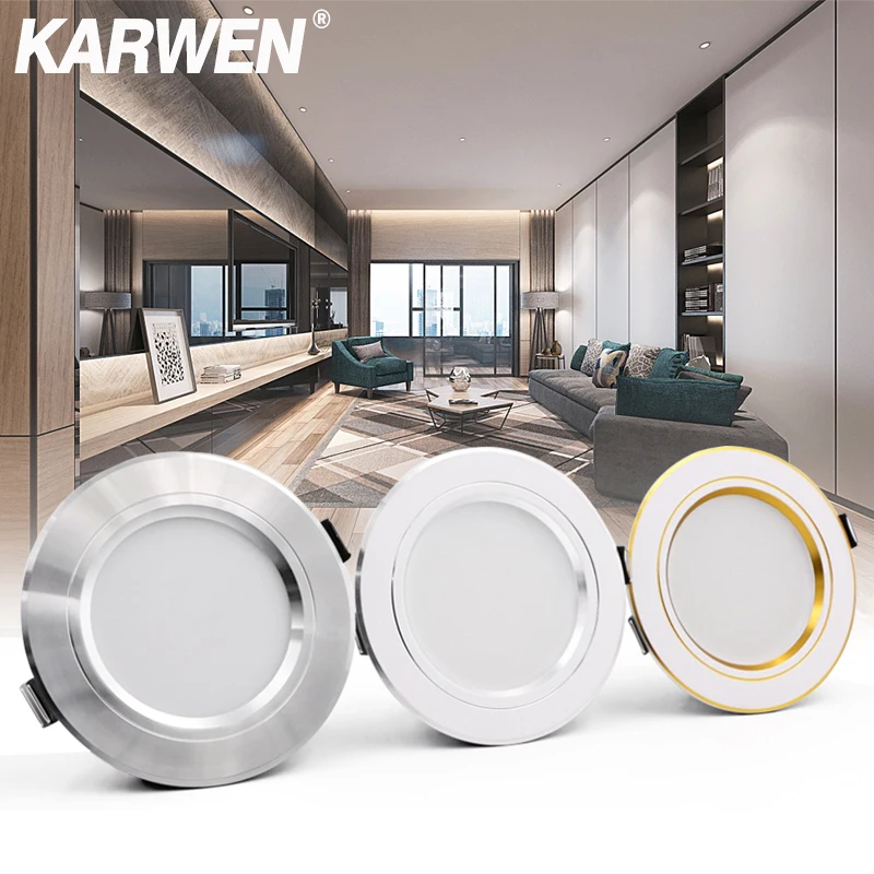 KARWEN LED Downlight Ceiling 5W 9W 12W 15W 18W led Ceiling lamp Gold/Silver/White Body AC 220V 230V 240V led light