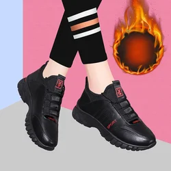 Women Running Shoes Autumn Winter PU Leather Sneakers with Fur High Quality Outdoor Light Breathable Sports Platform Women Shoes