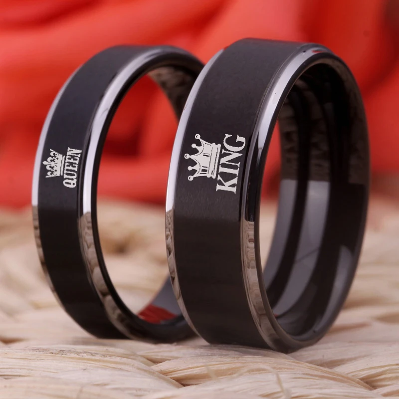King and Queen Rings His King Her Queen Crown Rings for Him and Her - Promise Engagement Tungsten Wedding Ring