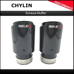 1Pcs Car Styling Glossy Carbon+Black 304 Stainless Steel Muffler End Pipe Exhaust Pipe Muffler For Car Exhaust For Ak