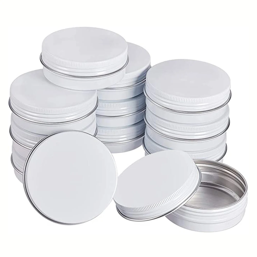 50Pcs/Lot 0.5Oz 1Oz 2Oz Metal Round Balm Tins White Aluminum Cans Empty Containers with Screw Lids for Salve, Spices or Candles