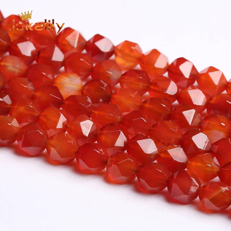 Natural Red Agates Beads Faceted Stone Loose Spacer Beads for Jewelry Making DIY Bracelets Necklaces Accessories 6 8 10 12mm 15