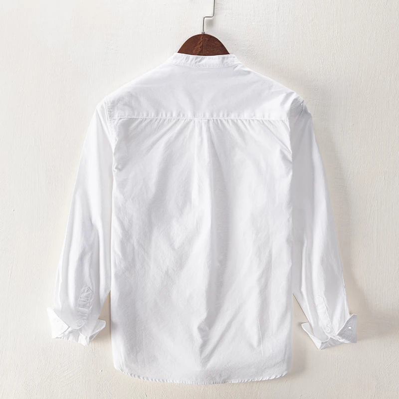 الوقوف طوق بأكمام طويلة 100% القطن الأسود قميص الرجال عادية الربيع والصيف قمصان للرجال الصلبة العصرية قميص رجالي camisa