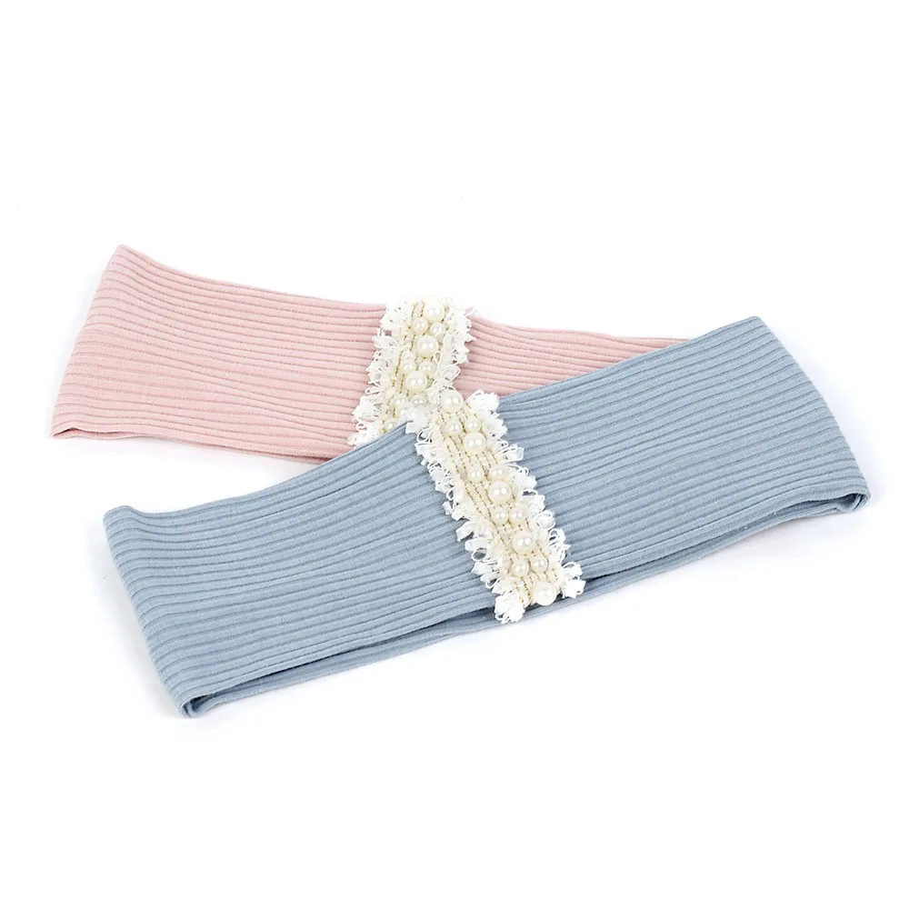 Geebro Pearl Lace Stripe Elastic Ribbed Women Yoga Headband Delicate Beads Hairband Female Hair Accessories for Lady Girls