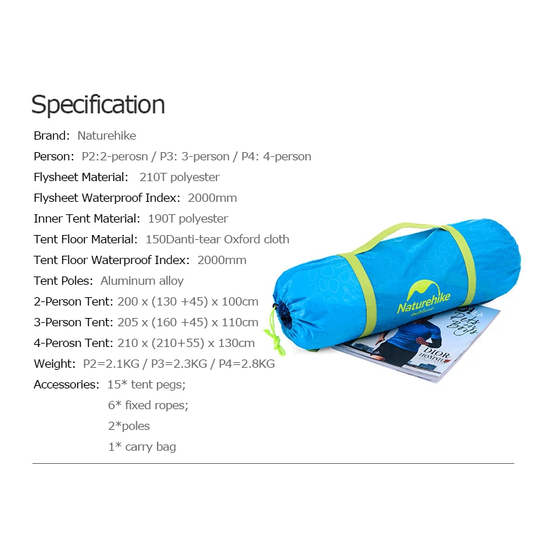 Naturehike NH15Z003-P Double Layers UV Protection 3 Seasons 2 3 4 Person Men Tent For Backpacking Camping Hiking Waterproof