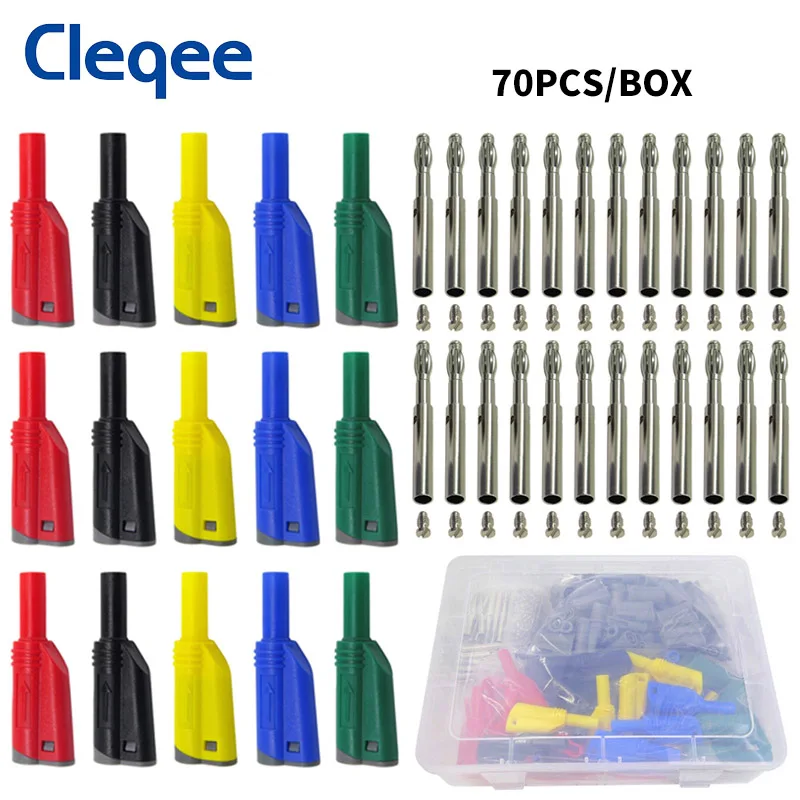 

Cleqee P3005B 70PCS/box 4mm Stackable Banana Plugs Connector Safety Type 5 colors Welding/Assembly for Multimeter Testing