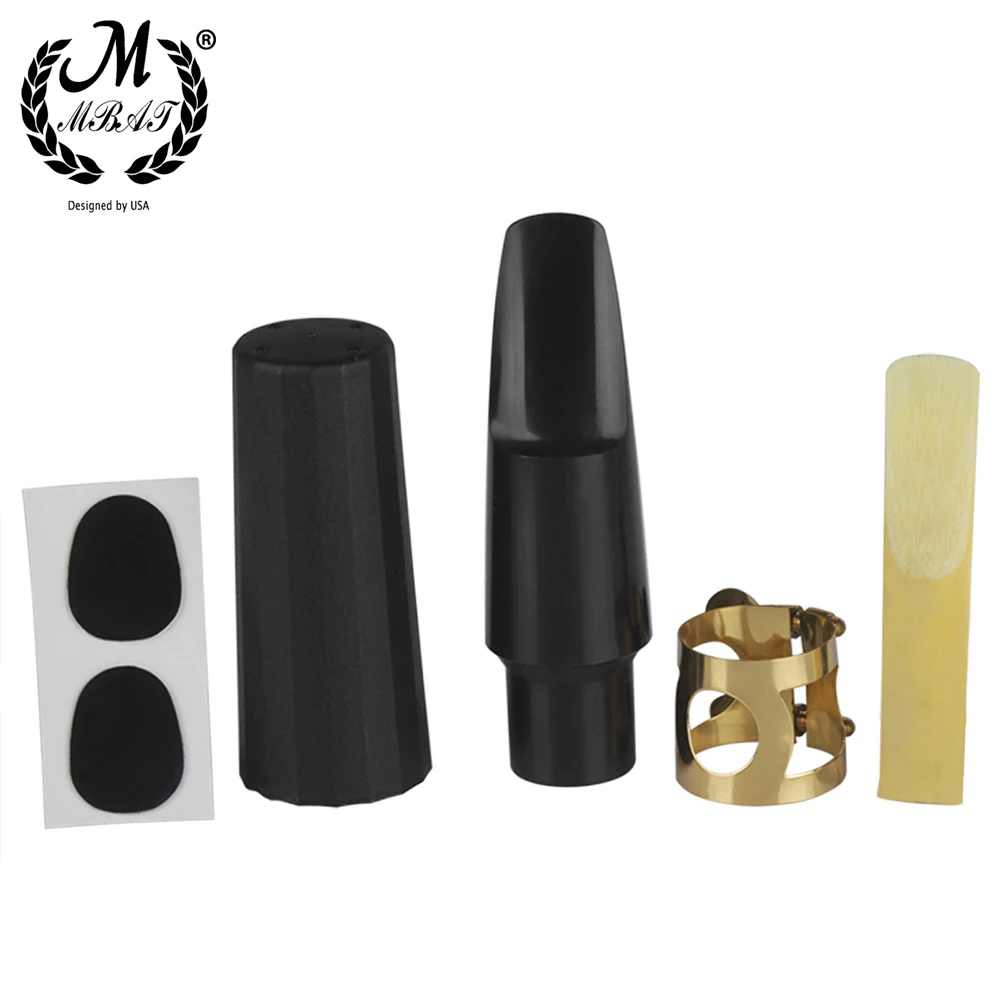 M MBAT Alto Tenor Soprano Sax Saxophone Mouthpiece Plastic with Cap Metal Buckle Reed Dental Pad Woodwind Instrument Accessories