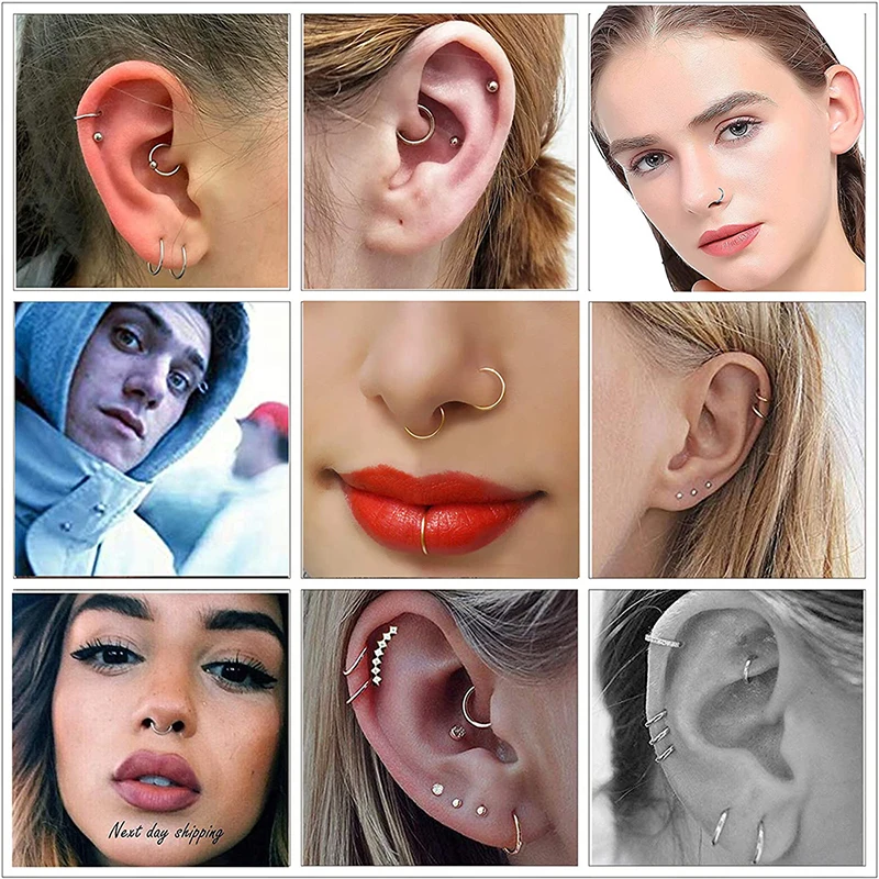 HONGTU 10-100Pcs 18G 316L Stainless Steel Fake Nose Ring Hoop Women Men Cartilage Tragus Hoop Septum Piercing Lip Rings 10mm