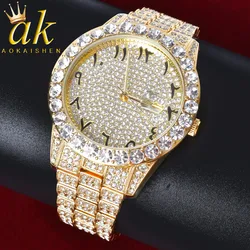 Aokaishen Big Watch Ice for Men Real Gold Plated Hip Hop Jewelry 2021 Trend Christmas Gift Free Shipping Relogio Masculio