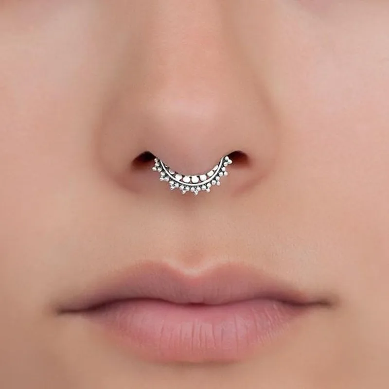 1/2Piece Stainless Steel Fake Nose Piercing Septum Jewelry Crystal Zircon Fake Septum Piercing Ring Nose Rings for Women