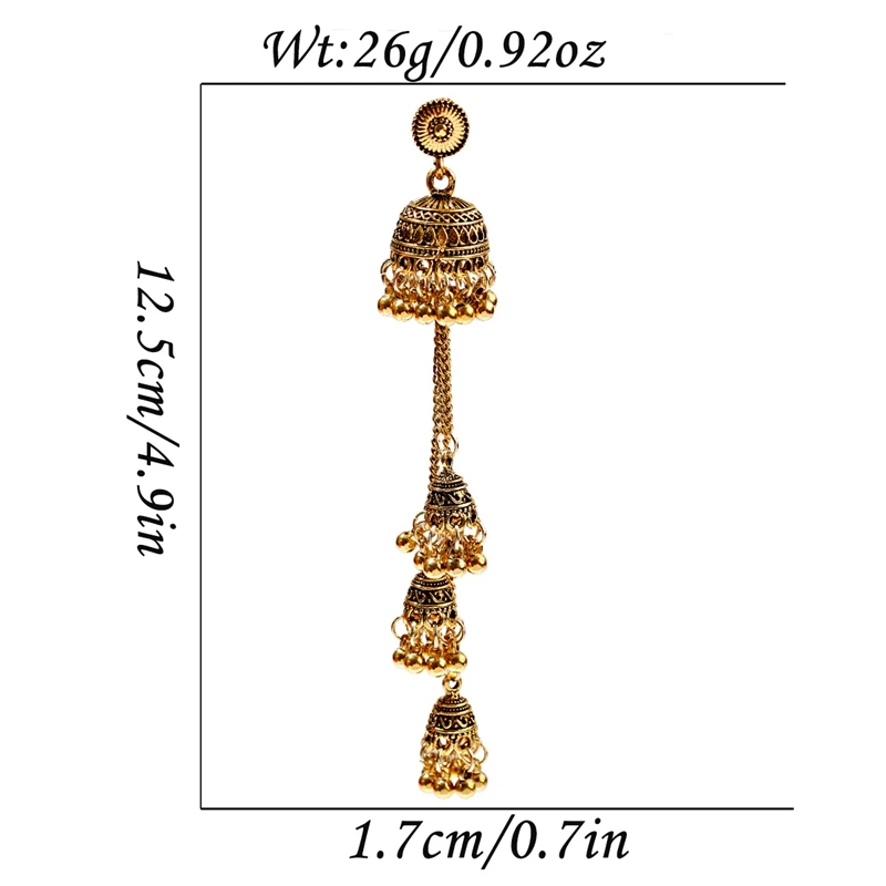 Retro Bollywood Oxidized Women Jhumka Indian Earrings Femmes 2020 Ethnic Gold Silver Color Afghan Bell Long Tassel Drop Earrings