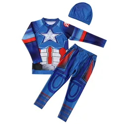 4-11 Year Boy Long Sleeve Two Pieces Suit With Cap Children Cool Cartoon Swimsuit 2023 Kid Swimwear Swimming Suit Bathing Suit